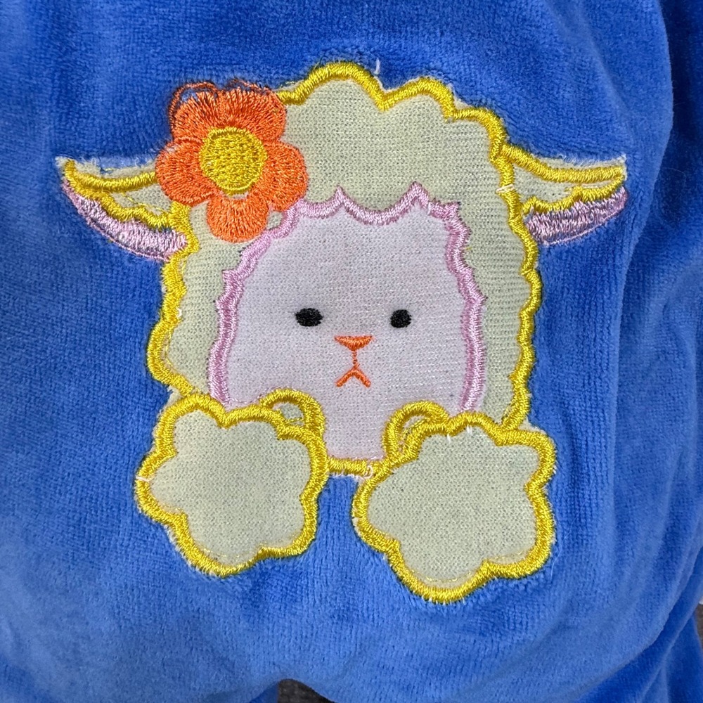 Rare Vintage 90s Baby Aurora Plush Lamb Bedtime Softees Blue Velour Romper - Picture 4 of 11